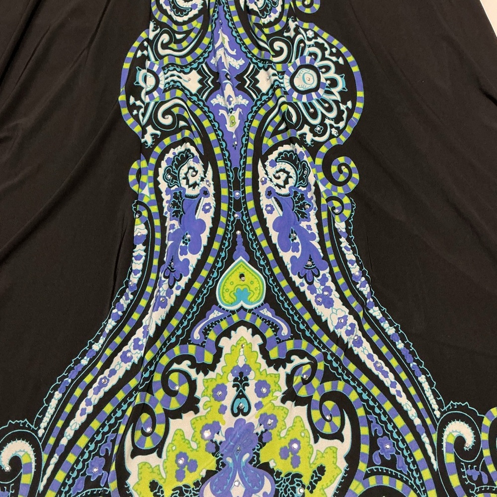 INC International Concepts Black Maxi Dress with Blue & Green Paisley Print - Picture 2 of 9
